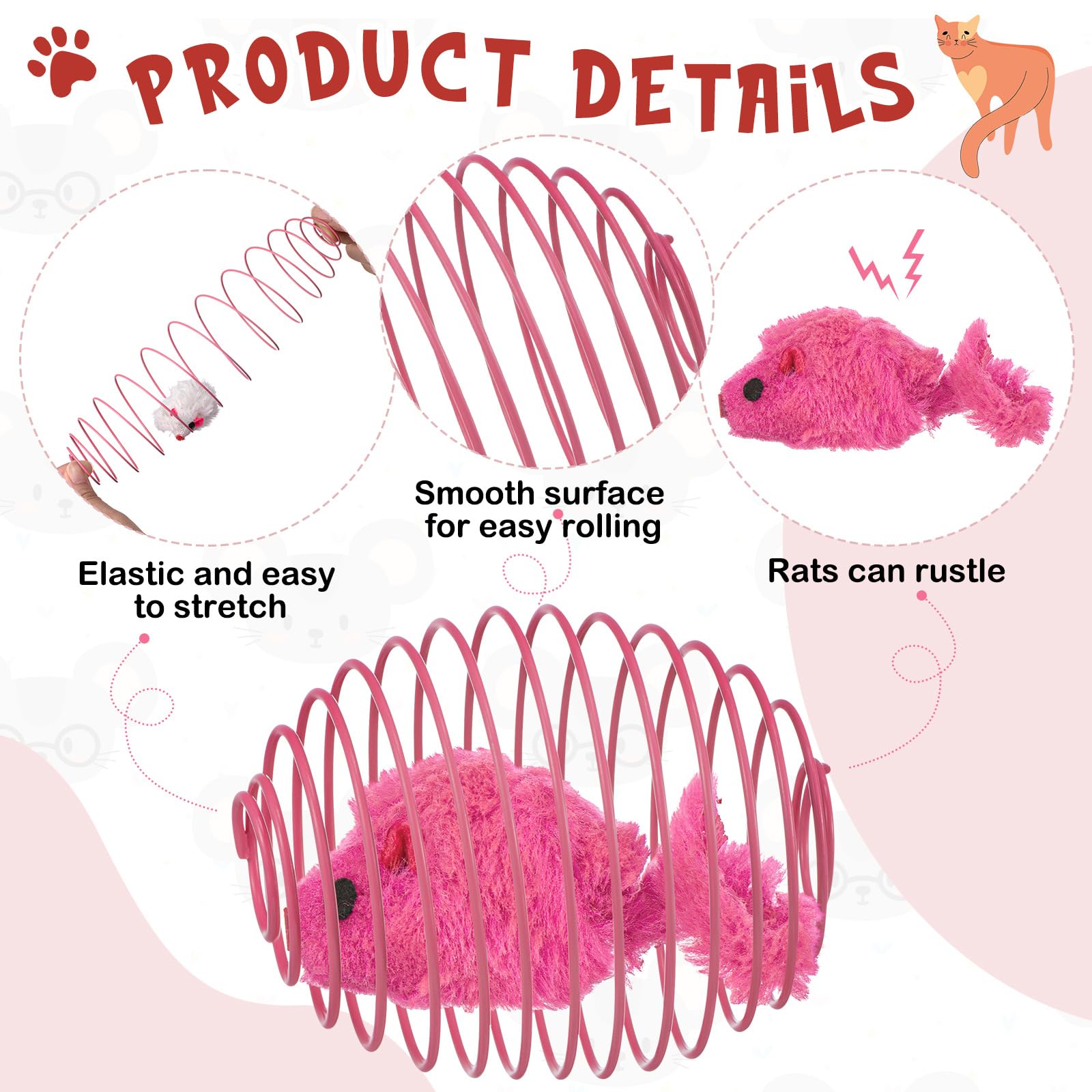 Jecery cat toy size dimensions image showing 6.5 cm diameter and 8 cm height.