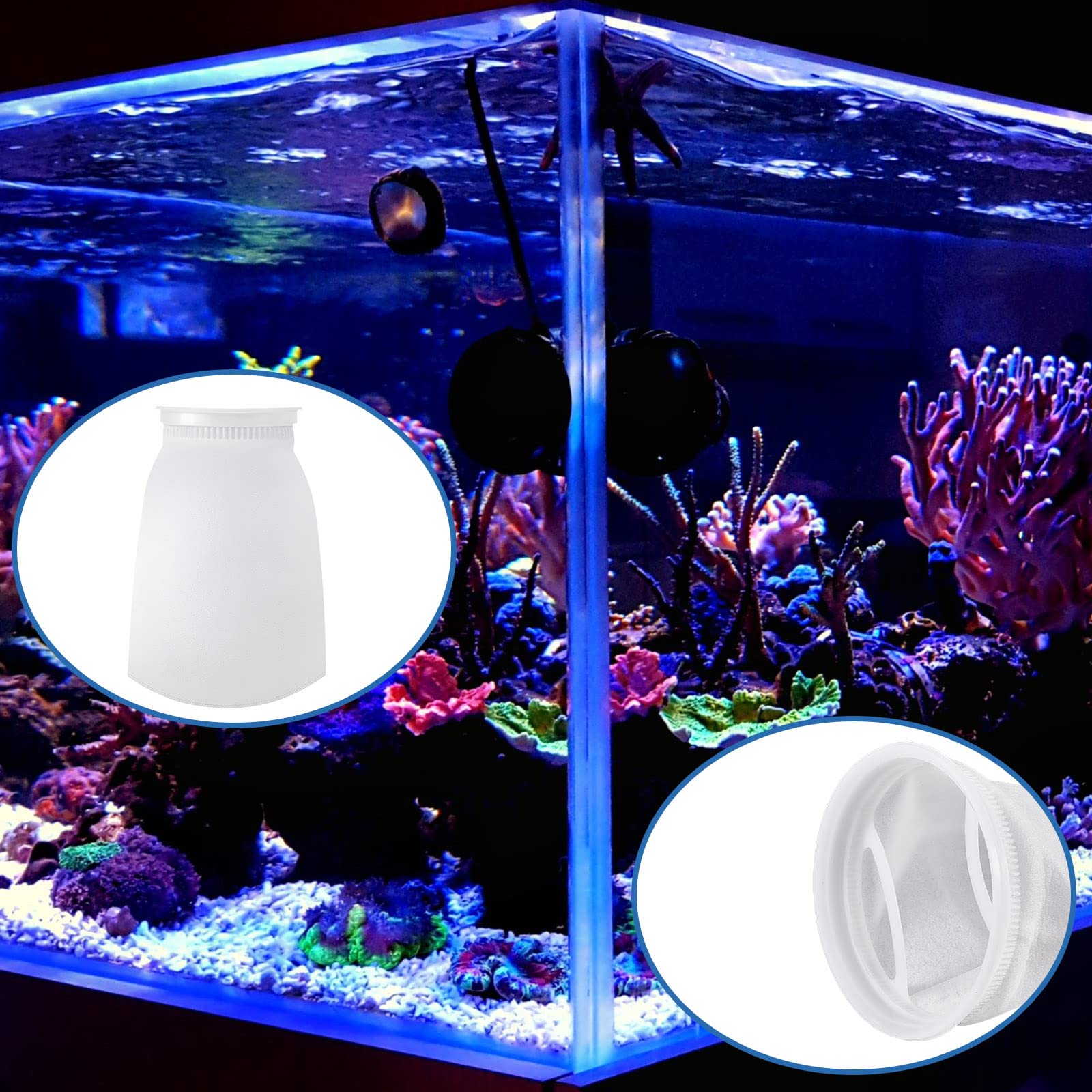 Jecery filter socks capturing fish waste and debris for healthier aquariums