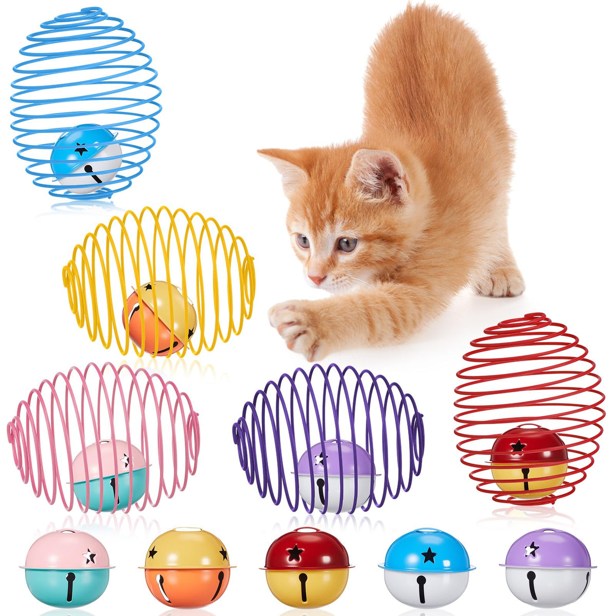 Jecery Halloween cat spring balls with colorful coils for interactive play and exercise.