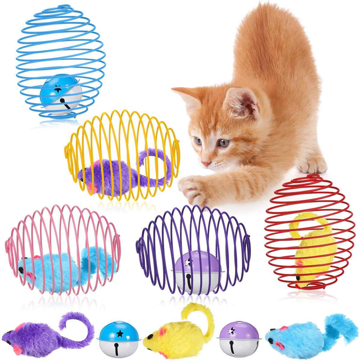 Jecery Halloween Cat Spring Balls colorful rolling action boosts active play for curious cats