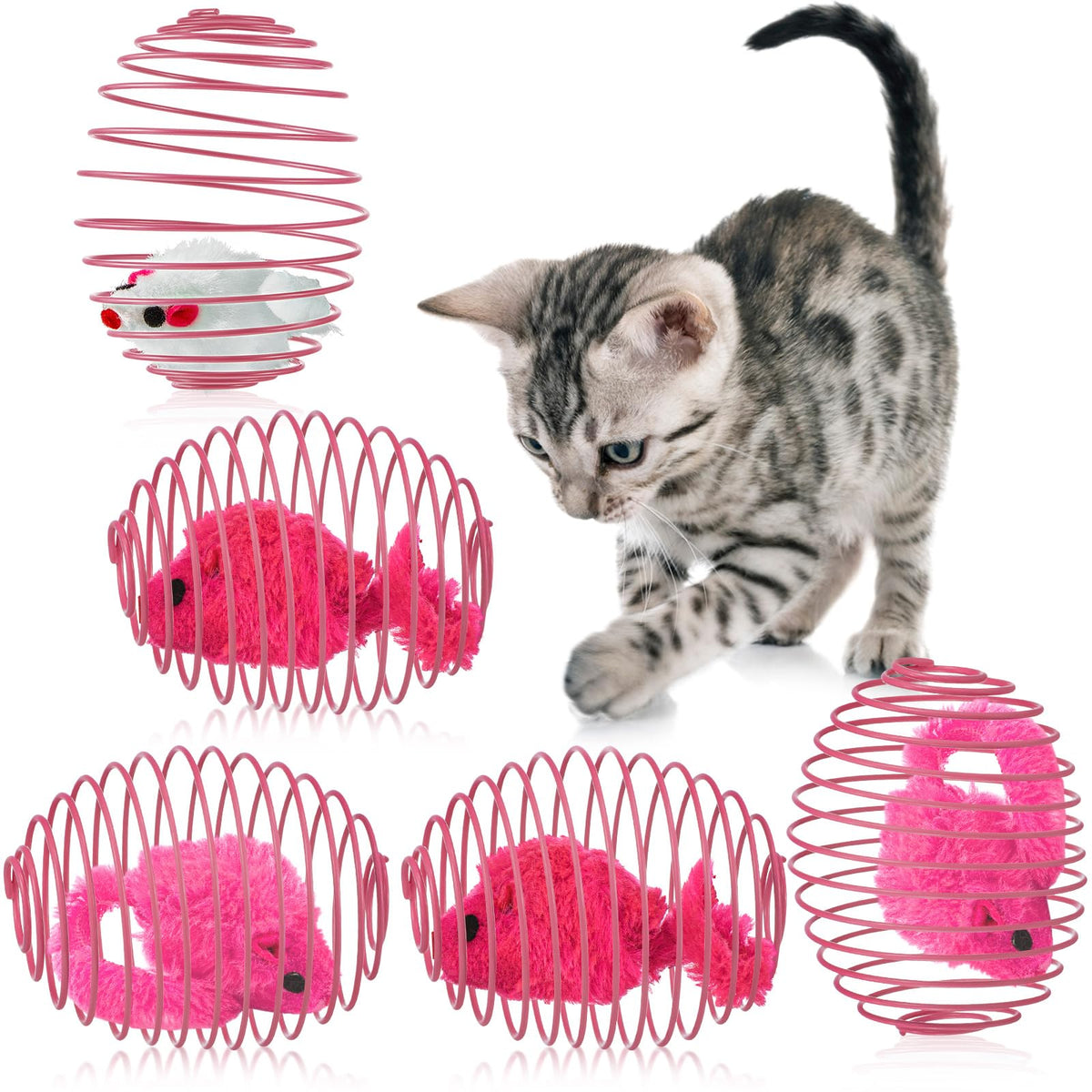 Jecery Halloween cat spring balls pink set ready for playful kitten interaction.