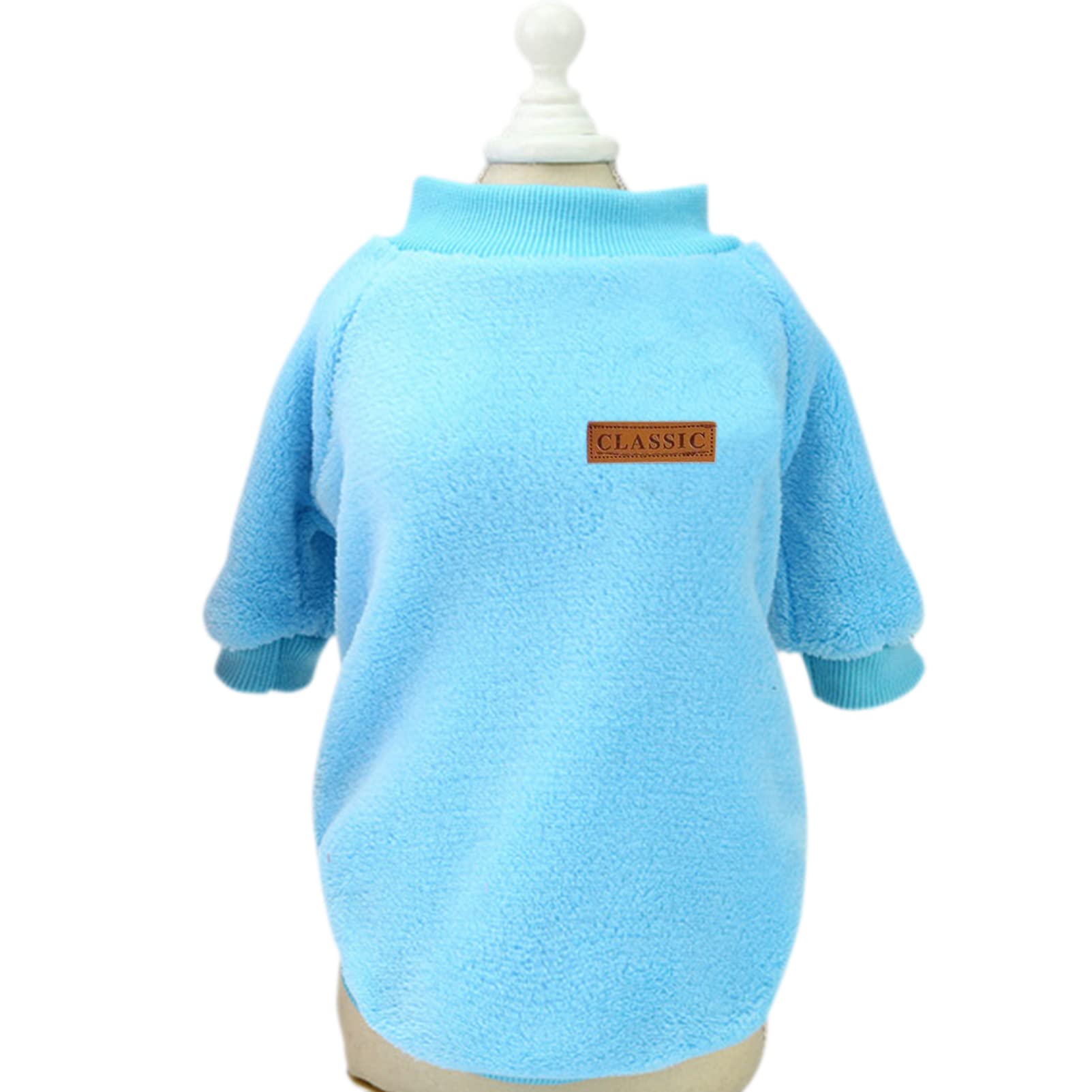 Jecikelon blue dog sweater back view emphasizes snug fit and warmth