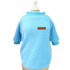 Jecikelon blue dog sweater back view emphasizes snug fit and warmth