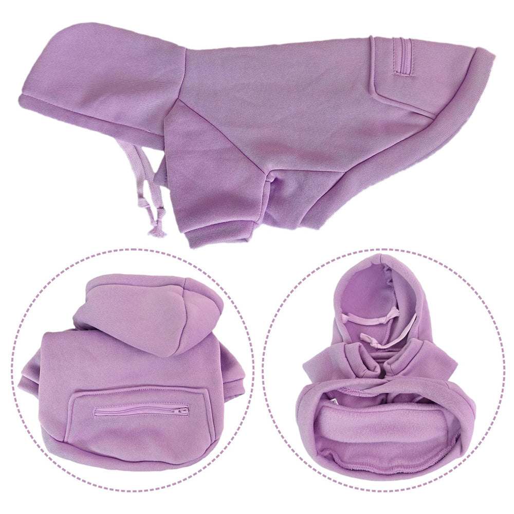 JECIKELON dog coat purple medium hood and pocket detail for convenience