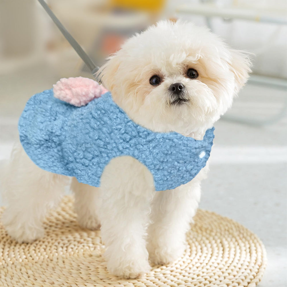 JECIKELON dog sweater dress blue back view showcases snug fit for chilly days