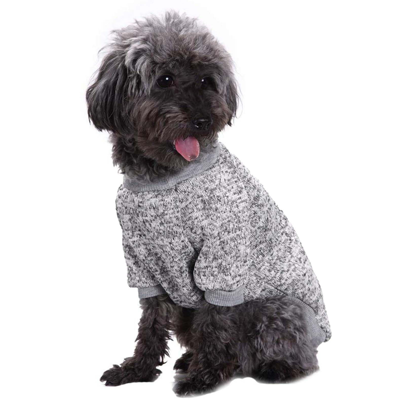 Jecikelon dog sweater grey front view offers cozy warmth for small dogs.