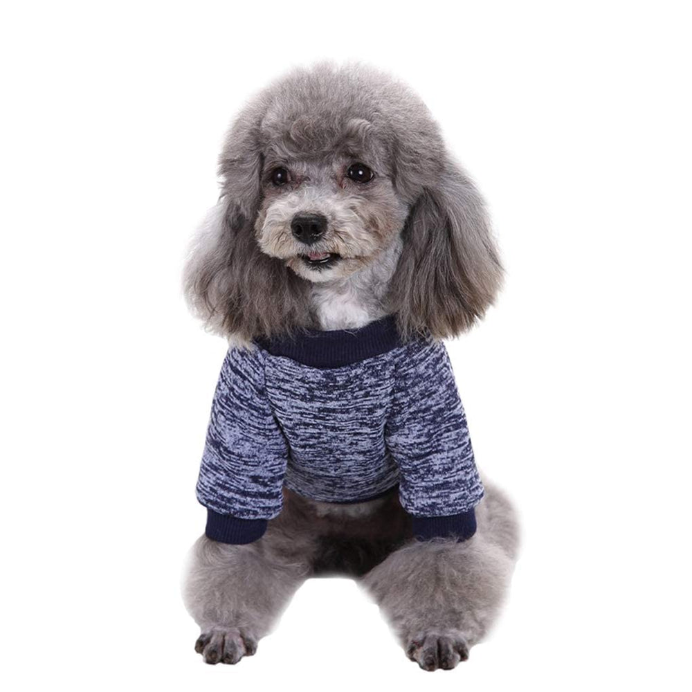 Jecikelon dog sweater navy blue back view highlights seamless warmth and coverage.
