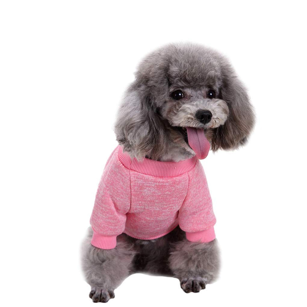 Jecikelon dog sweater pink back view highlights vibrant color.