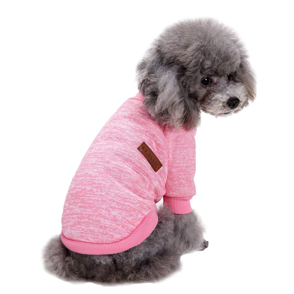 JECIKELON dog sweater pink front view provides cozy warmth for walks
