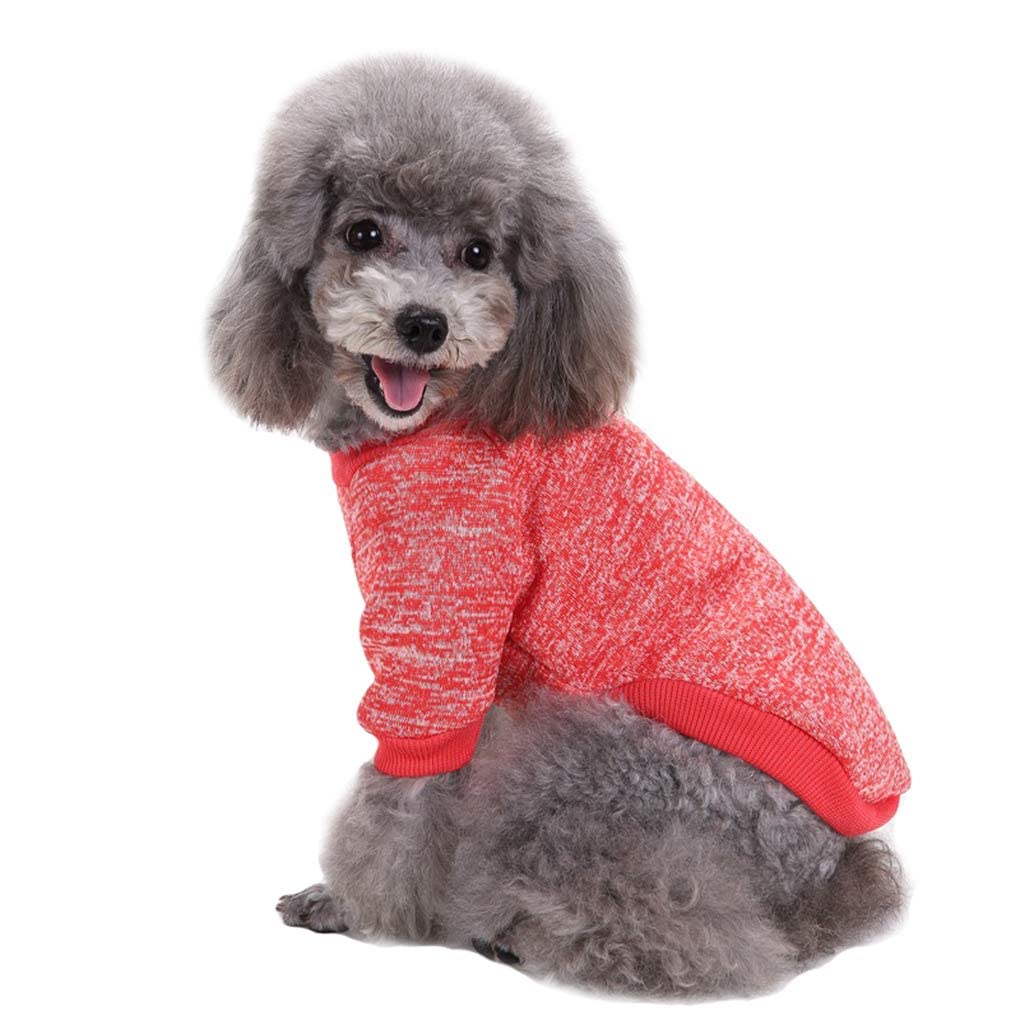 Jecikelon dog sweater red back view highlights full coverage in cold weather.