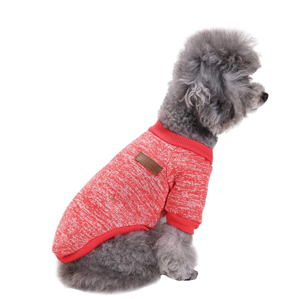 Jecikelon dog sweater red front view shows cozy warmth for small dogs.