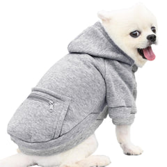 Jecikelon dog coat grey hoodie zipper pocket shows secure storage during walks