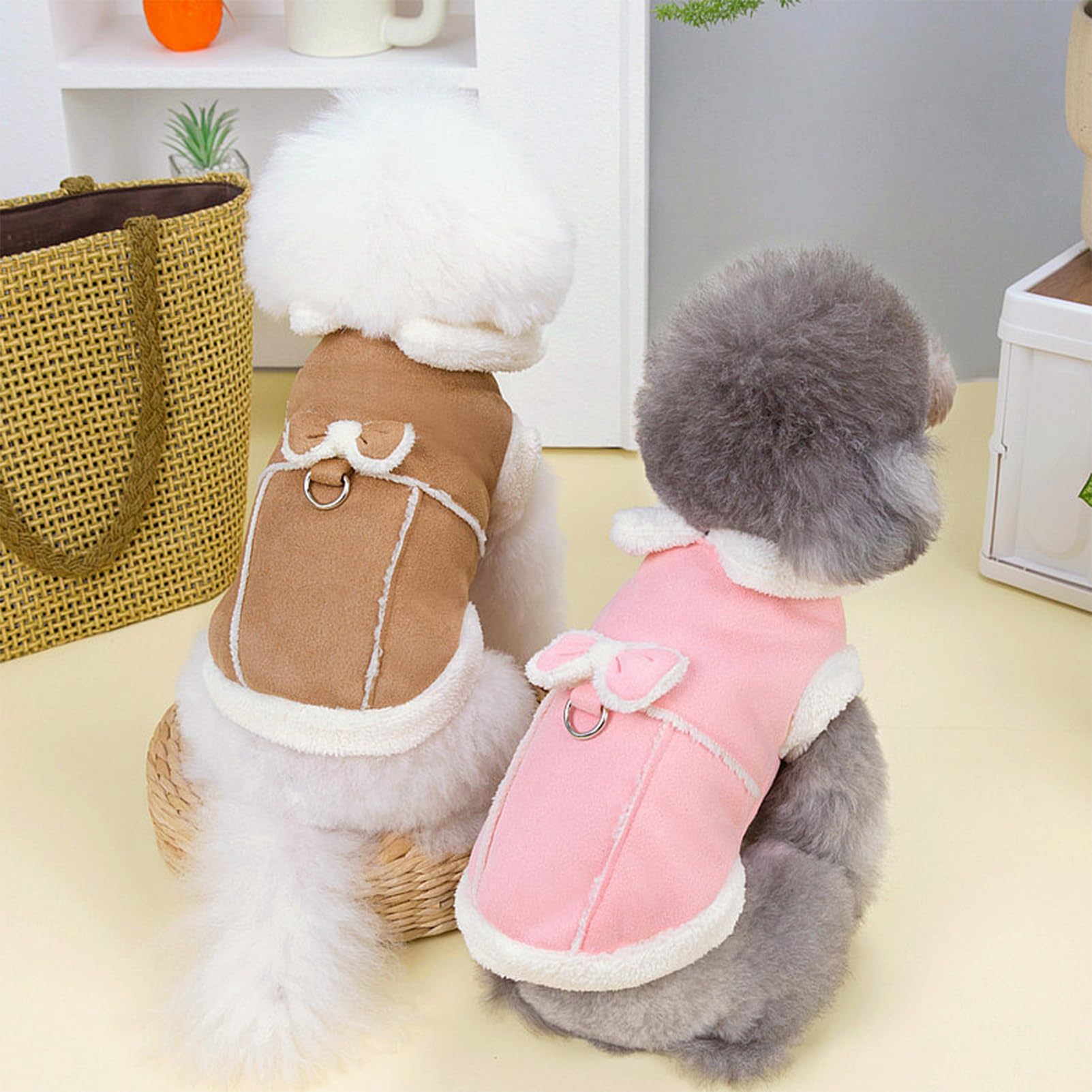 Jecikelon suede fabric dog coat offers soft texture and cozy warmth.