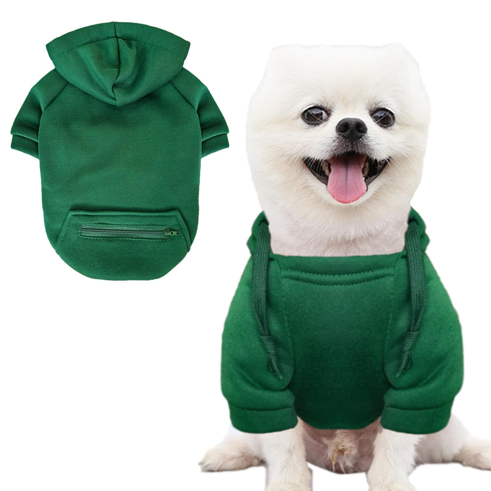 JECIKELON winter green coat for small dogs with hood and pockets for chilly outings