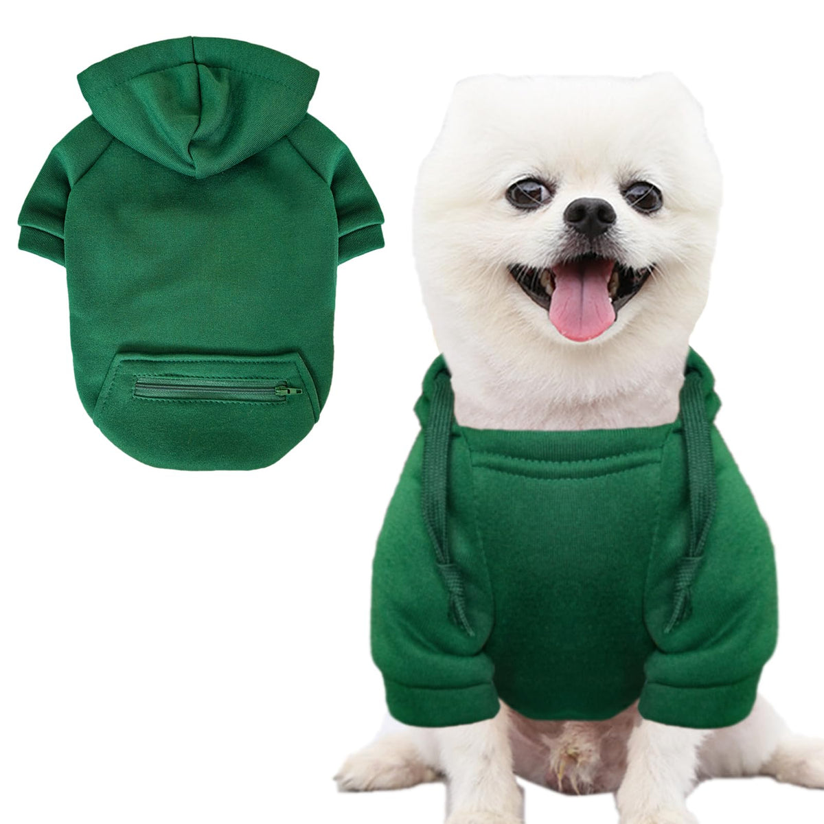 JECIKELON winter green coat for small dogs with hood and pockets for chilly outings