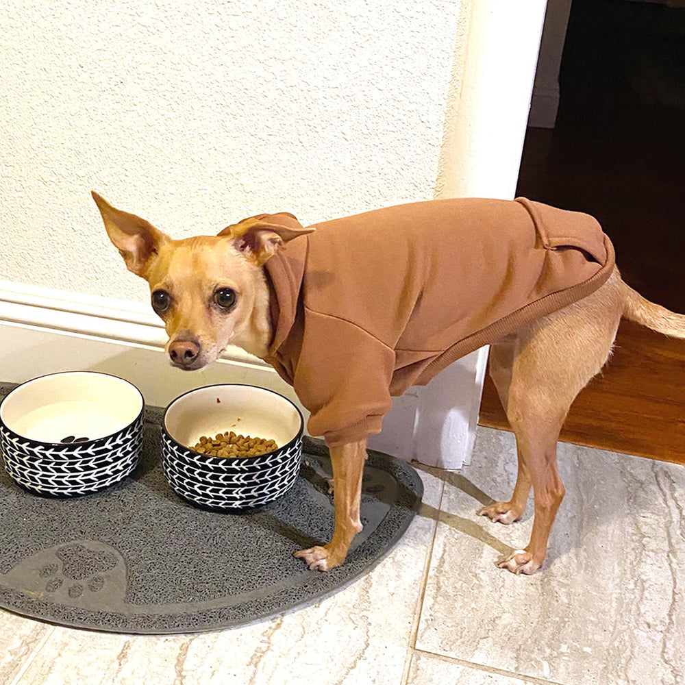 JECIKELON winter dog hoodie coffee, pockets detail highlighting handy storage