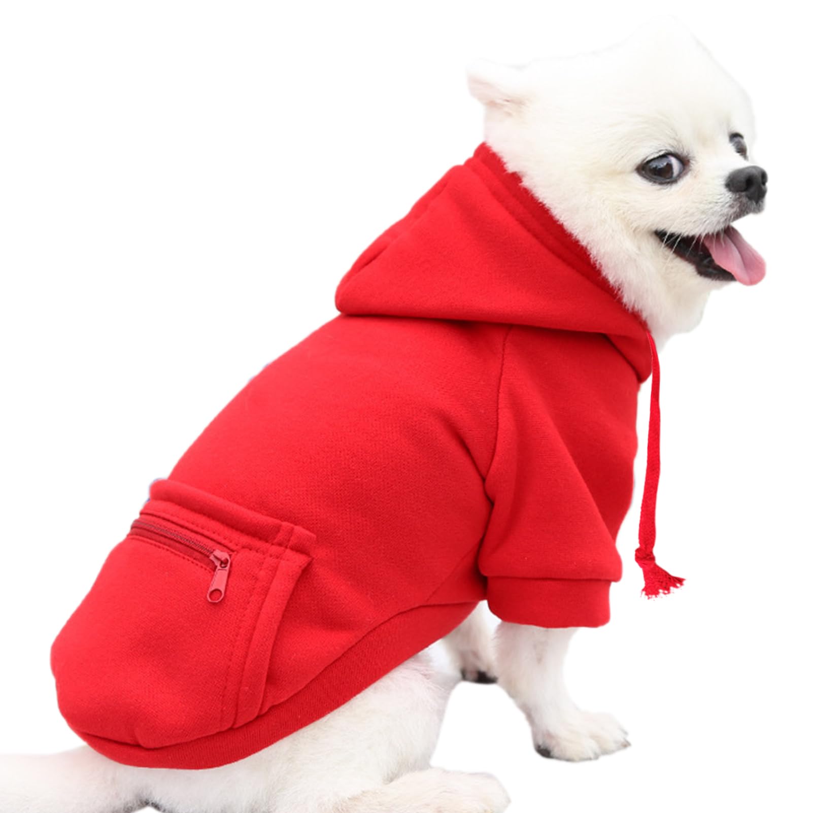 JECIKELON Winter Dog Hoodie side view in red for everyday outdoor walks.