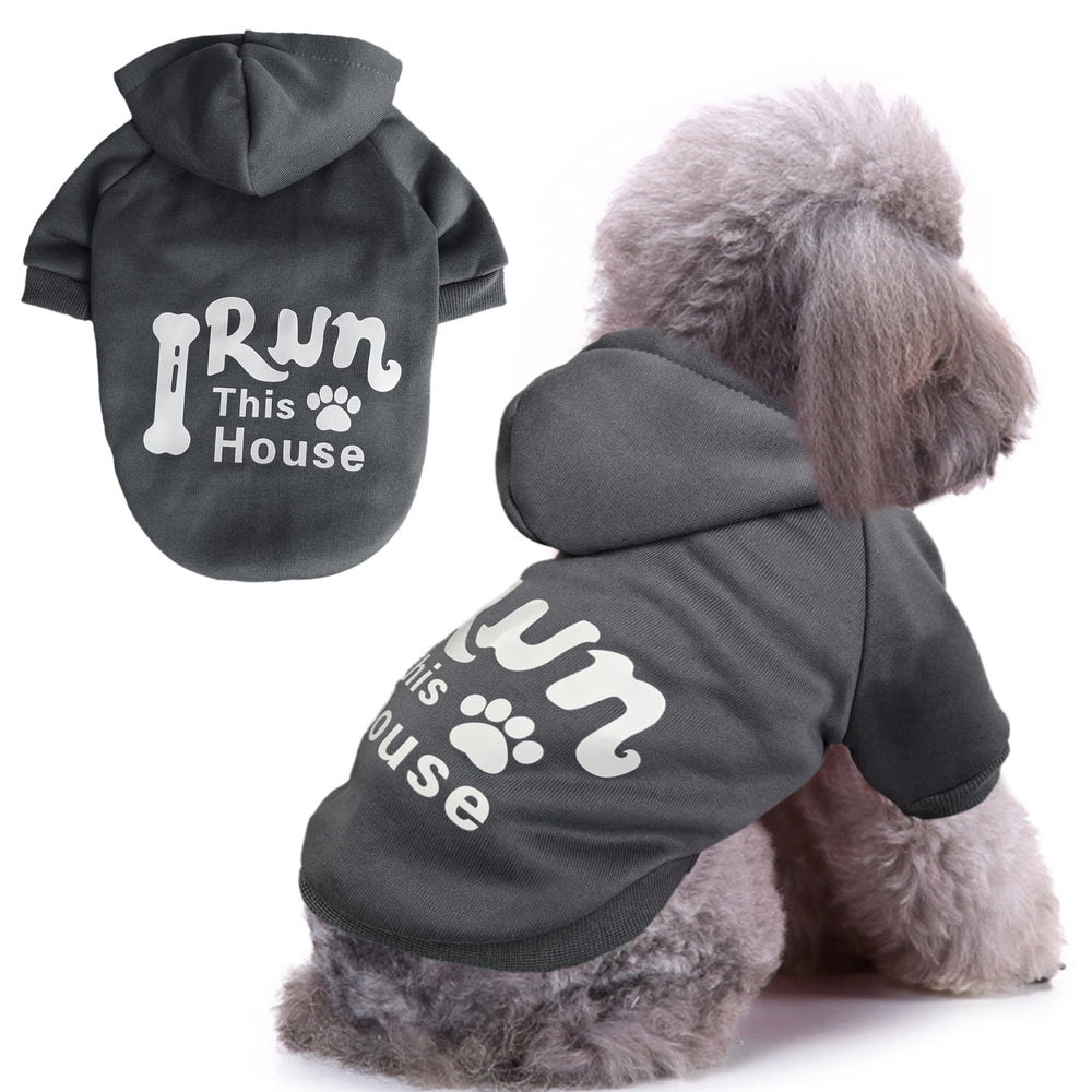 Jecikelon winter printed dog hoodie on a small dog for cozy chilly walks