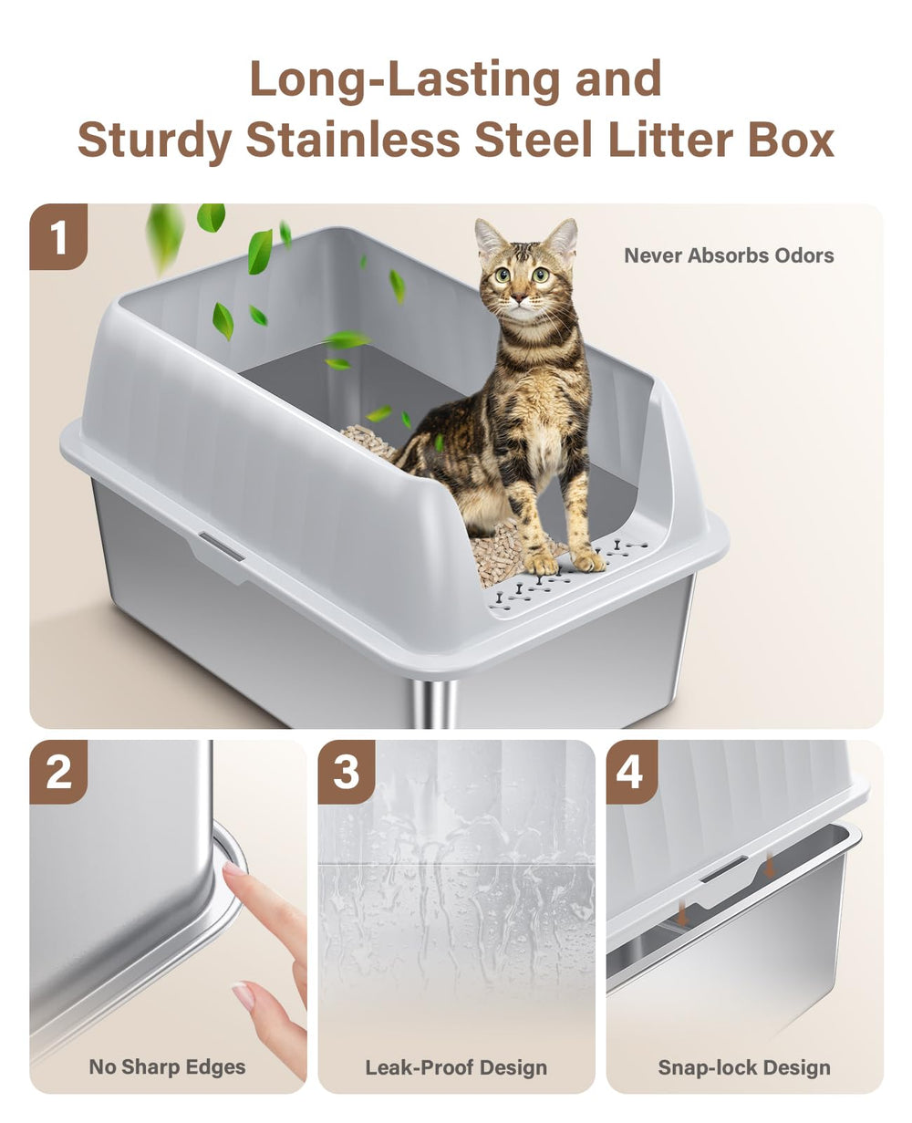 Jecoo XL litter box includes scoop, making quick cleanups convenient after busy play sessions.