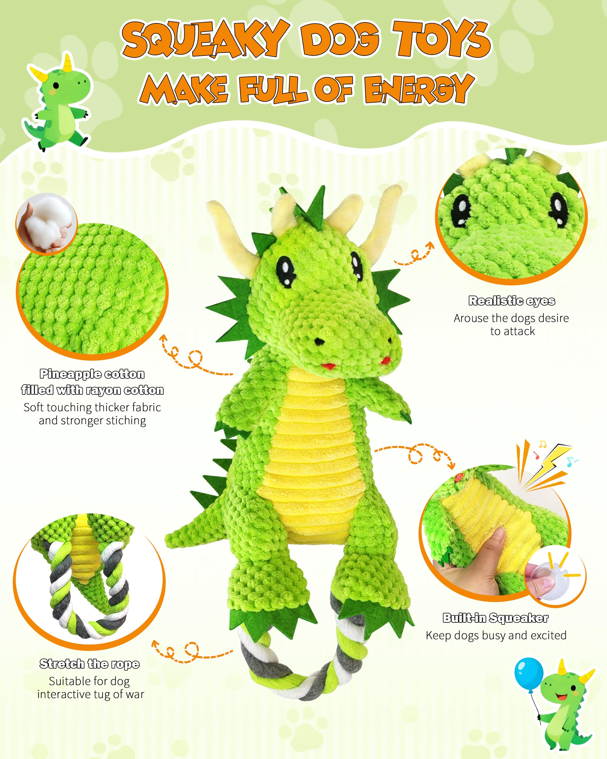 Jeefome dinosaur-shaped dog toy durable seams for chewing and fetch