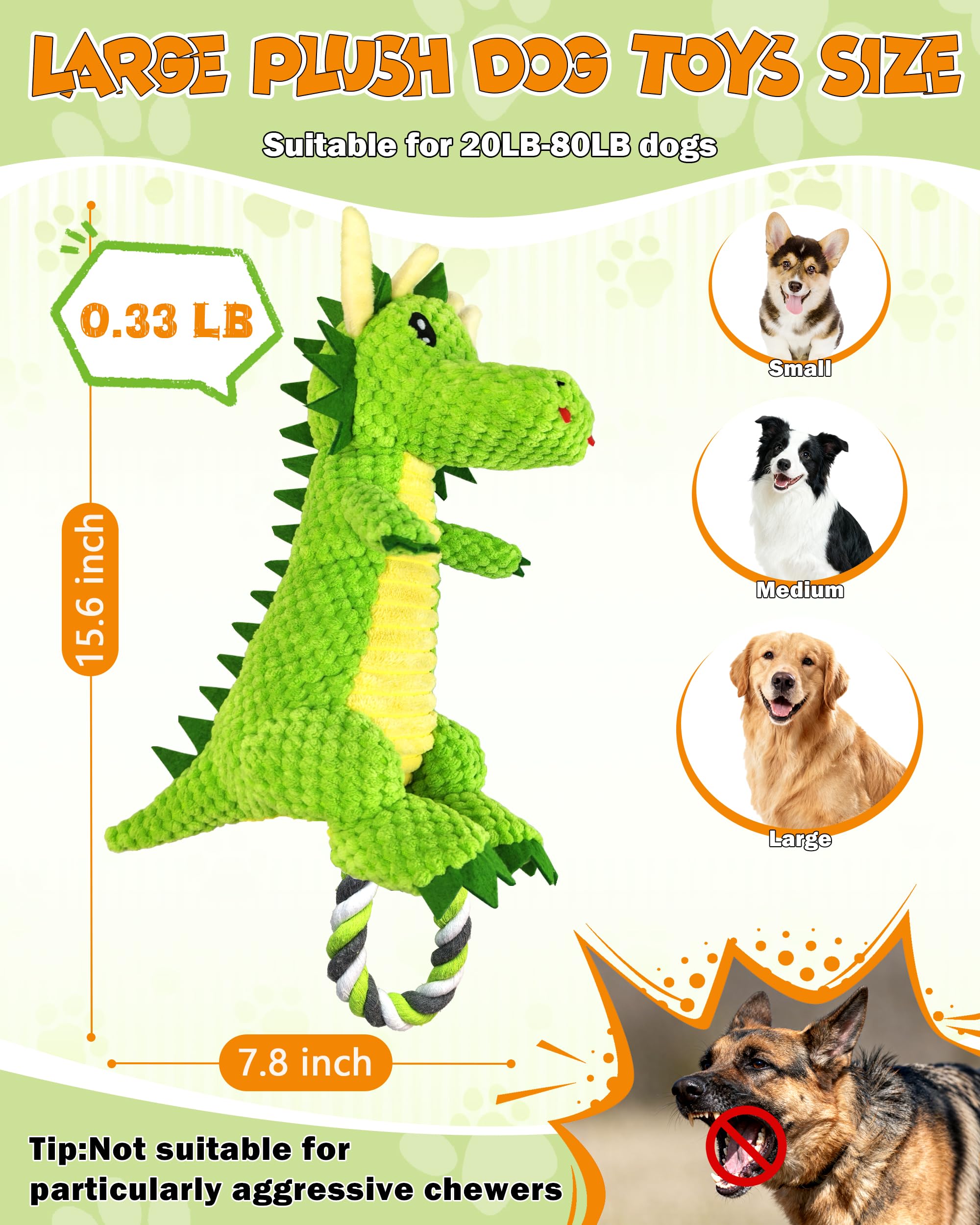 Jeefome large dog toy 15.6 inches suited for small to large breeds