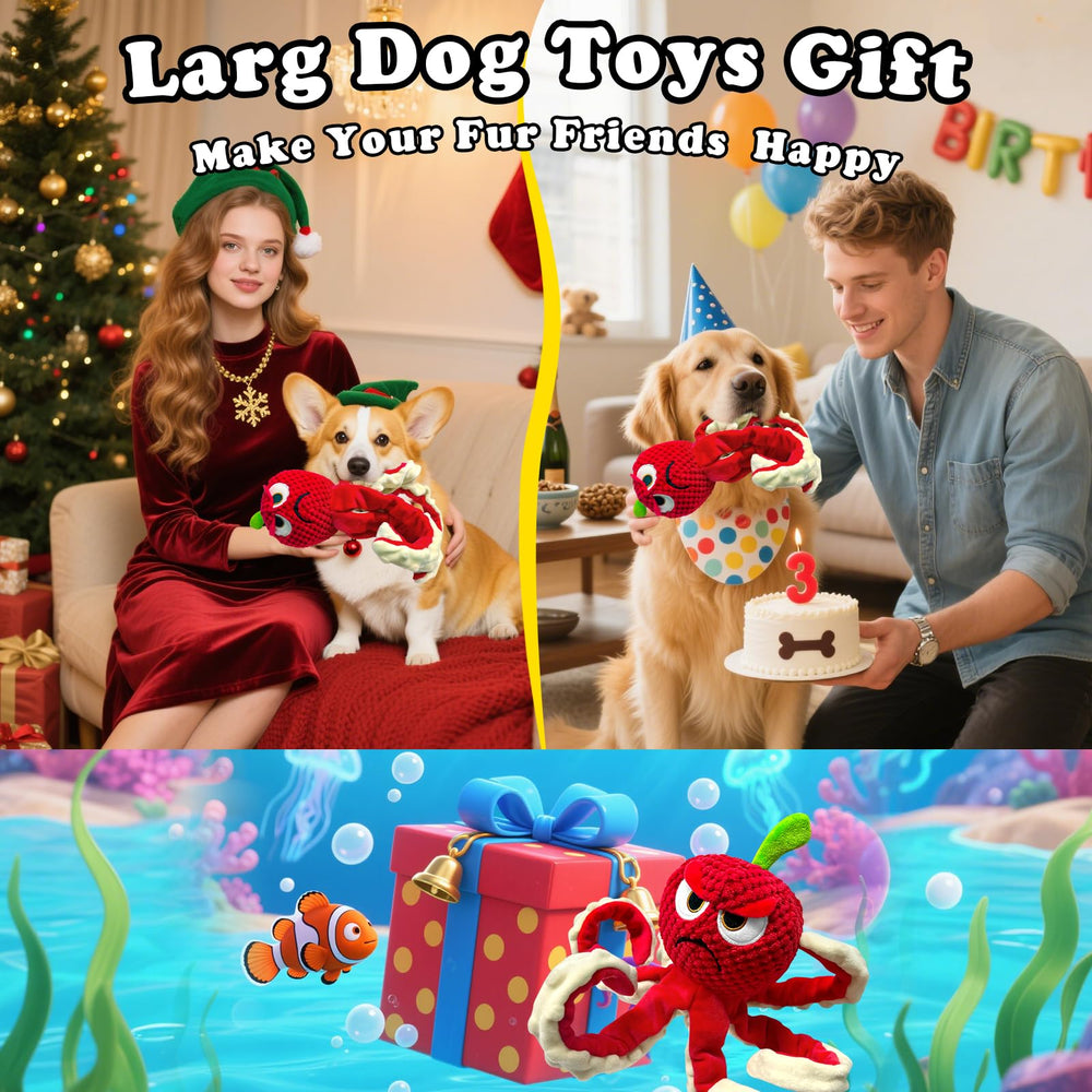Jeefome octopus dog toy promotes interactive play and family tug-of-war.