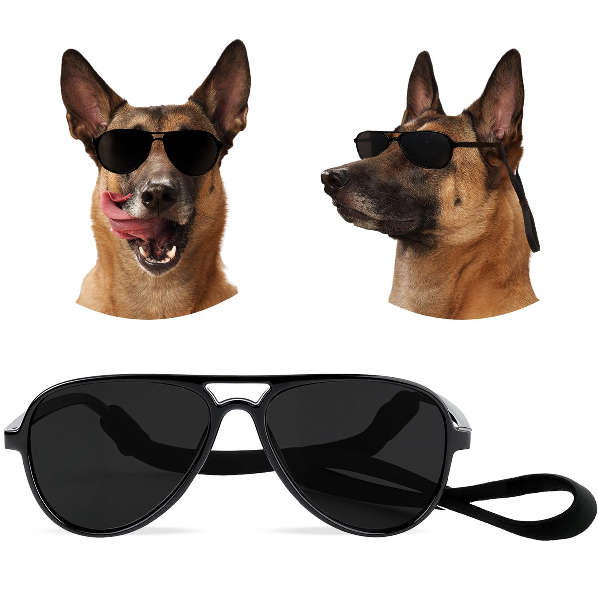 Jeere dog sunglasses adjustable strap closeup for secure fit during play.