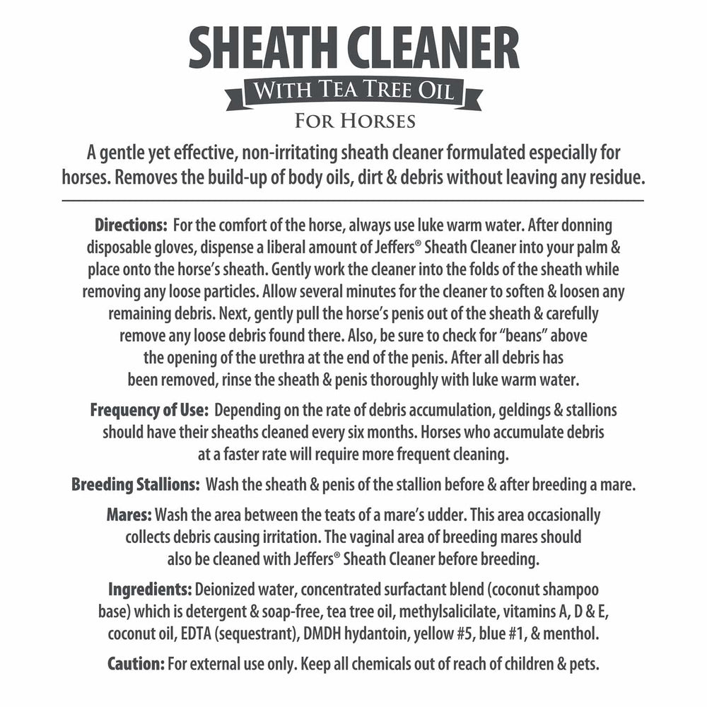 Jeffers Equine Sheath Cleaner tea-tree-oil close-up highlighting refreshing cleanse for sensitive areas