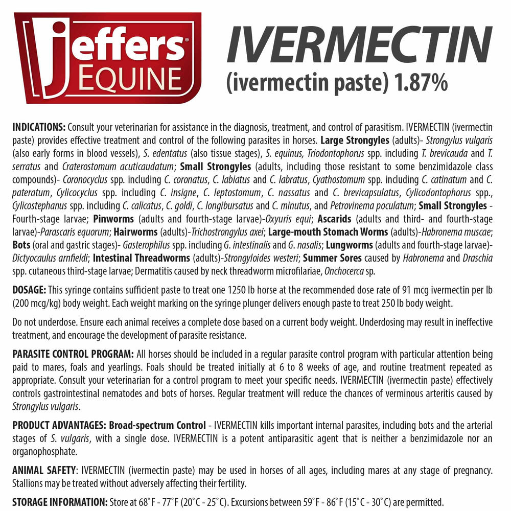 Jeffers ivermectin gel with clear dose markings aids accurate dosing