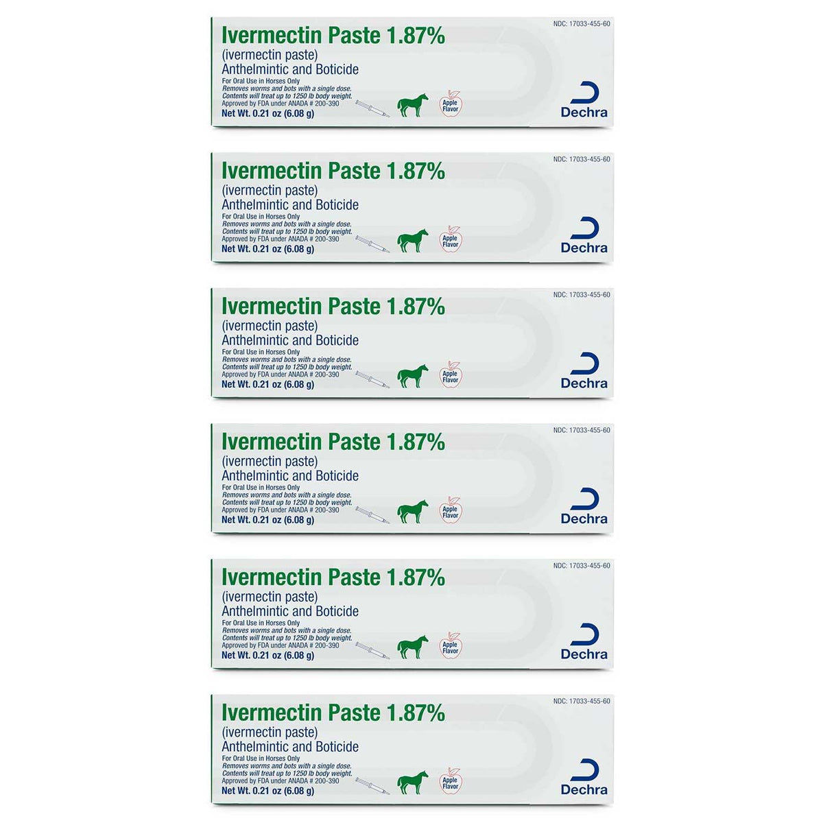Jeffers Ivermectin Paste 6ct packaging highlighting broad-spectrum parasite protection for horses