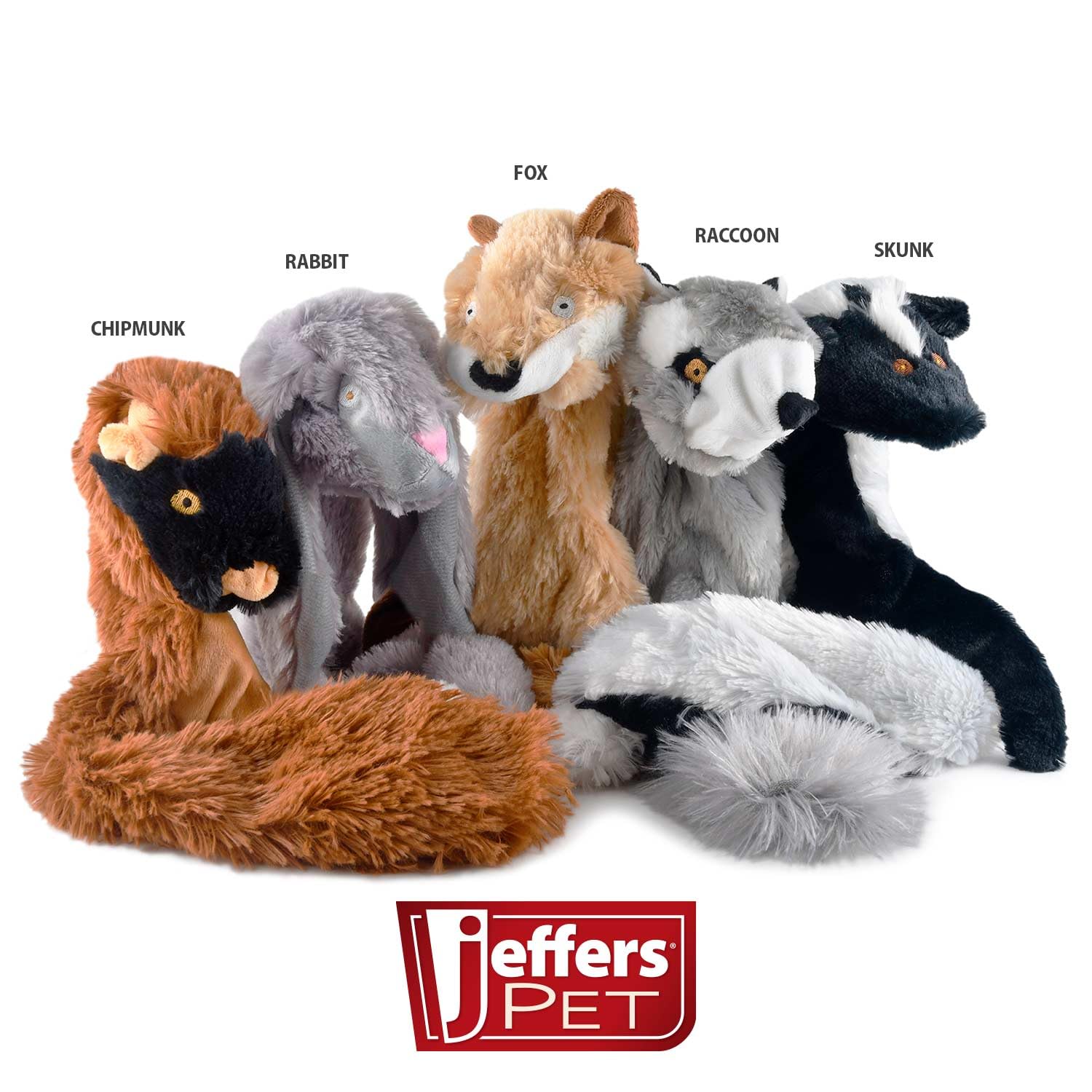 Jeffers Pet Thinnies raccoon toy closeup showing squeaker for engaging play.