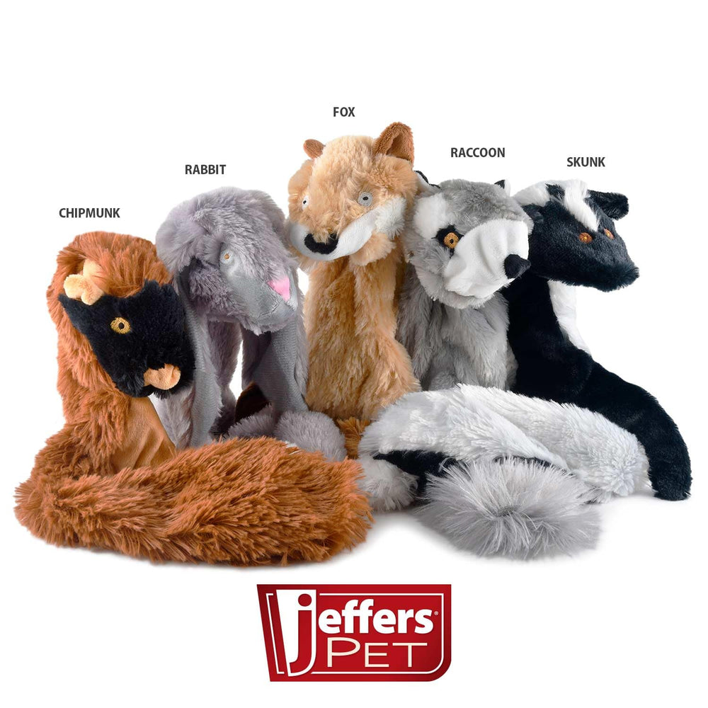 Jeffers Pet Thinnies raccoon toy closeup showing squeaker for engaging play.