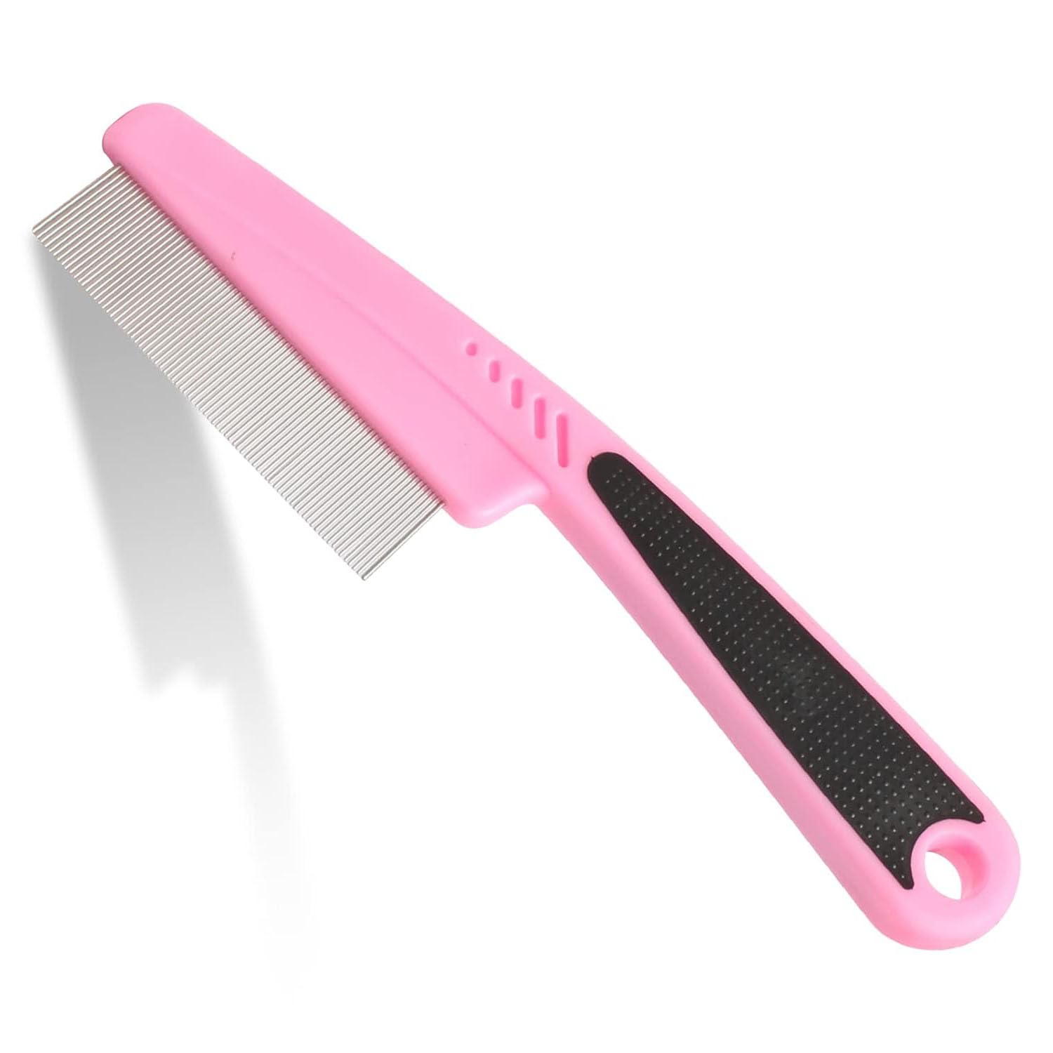 Jegtew flea-lice-comb with pink rubber handle for gentle grooming and pest removal.