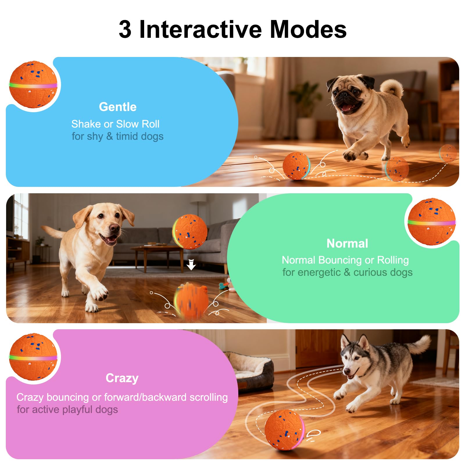 JEISOTHB interactive dog ball with colorful lights enhances attention during playtime