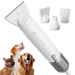 Jellyfish dog dryer front view highlights portable design for home grooming.
