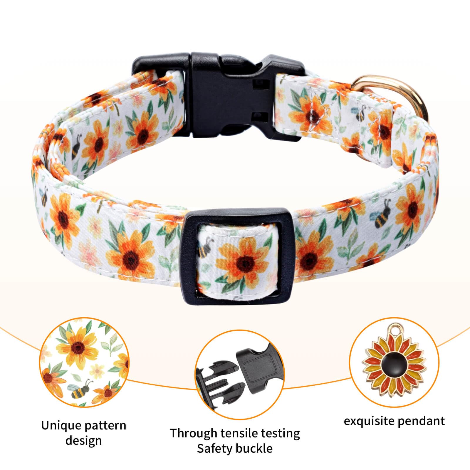 Jelwuion yellow sunflower collar for bright, comfortable everyday wear