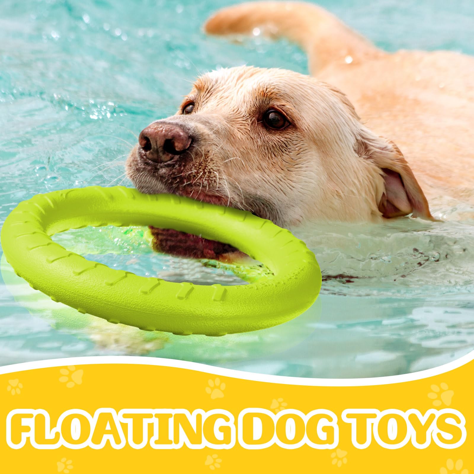 Jenaai dog training ring yellow play shows splash-friendly toy for water games.