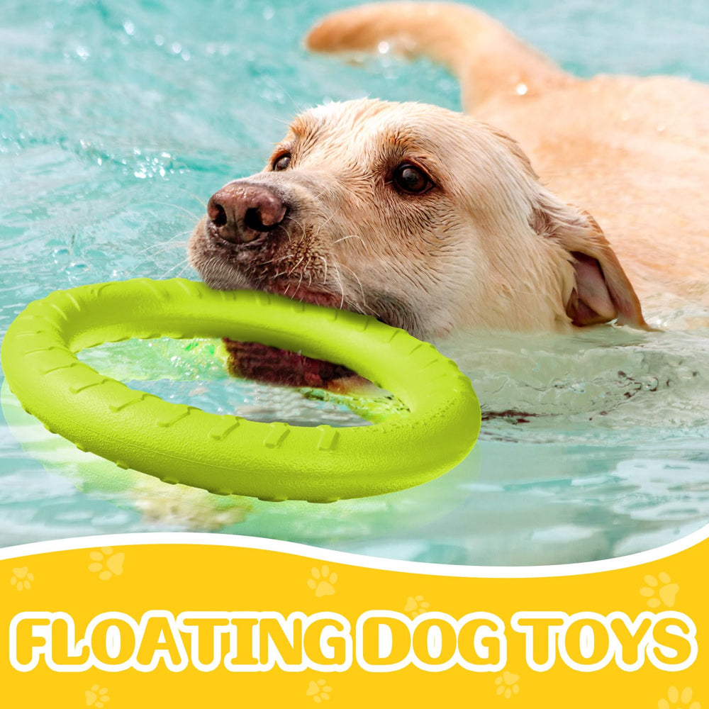 Jenaai dog training ring yellow play shows splash-friendly toy for water games.