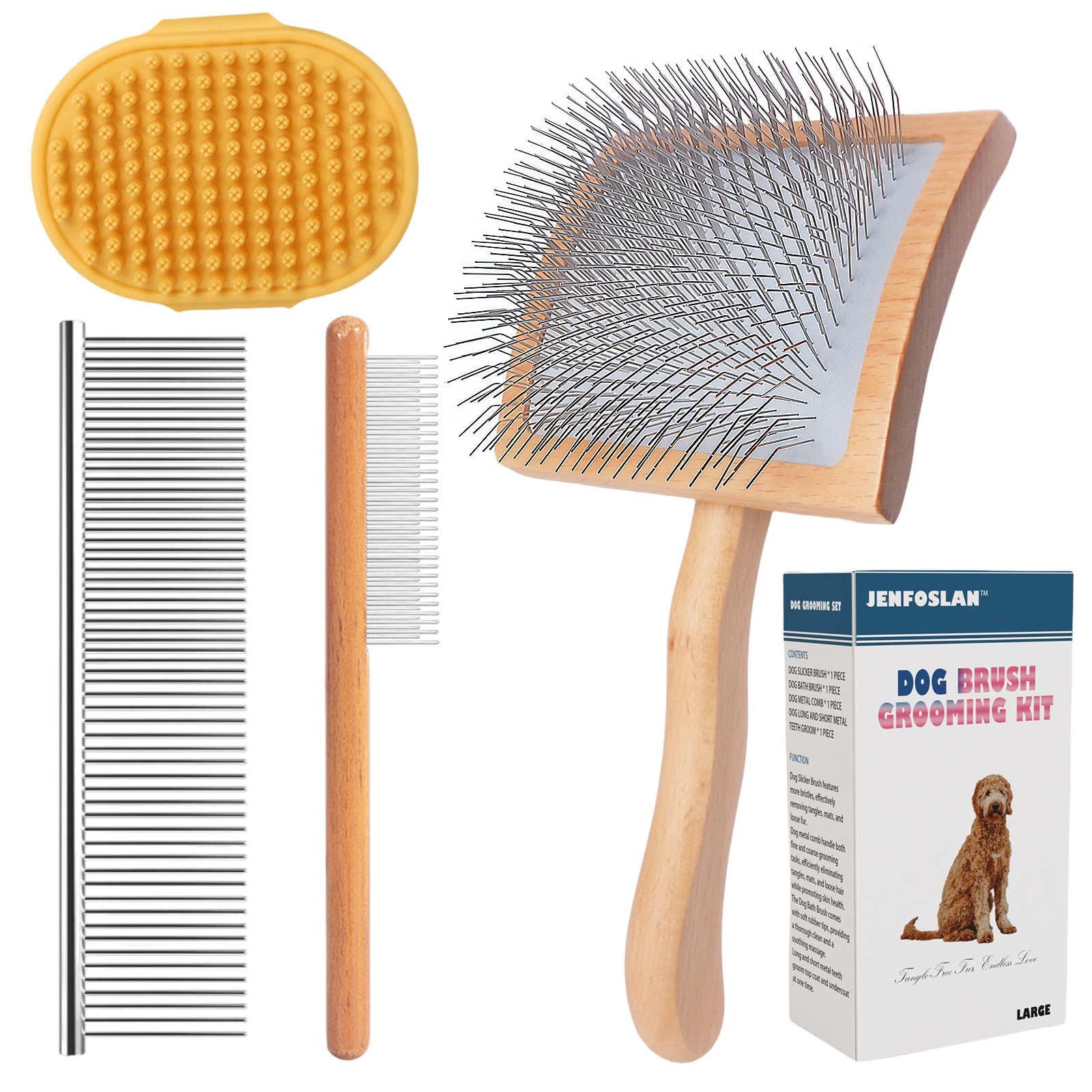 Jenfoslan slicker brush angle pins for deep coat deshedding during shedding season