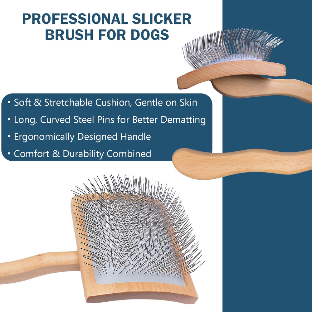 Jenfoslan slicker brush German beechwood handle showcases premium craftsmanship and durability