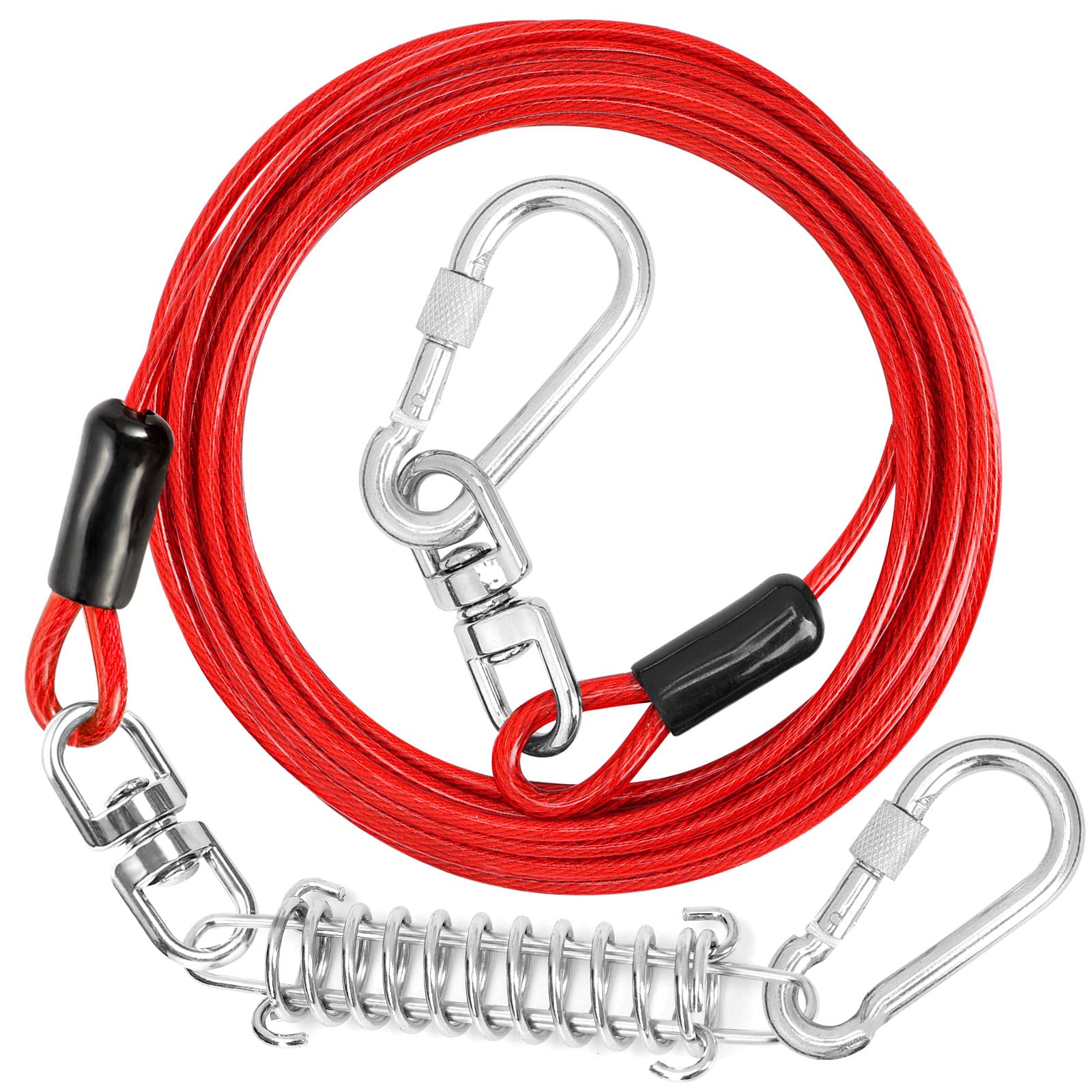 Jenico dog tie-out cable 10ft with locked carabiner for secure outdoor tethering.