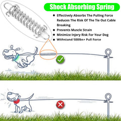 Jenico tie-out cable showing 360-degree rotation for tangle-free movement.