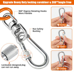 Jenico tie out cable showing 360-degree swivel loop to prevent tangling.