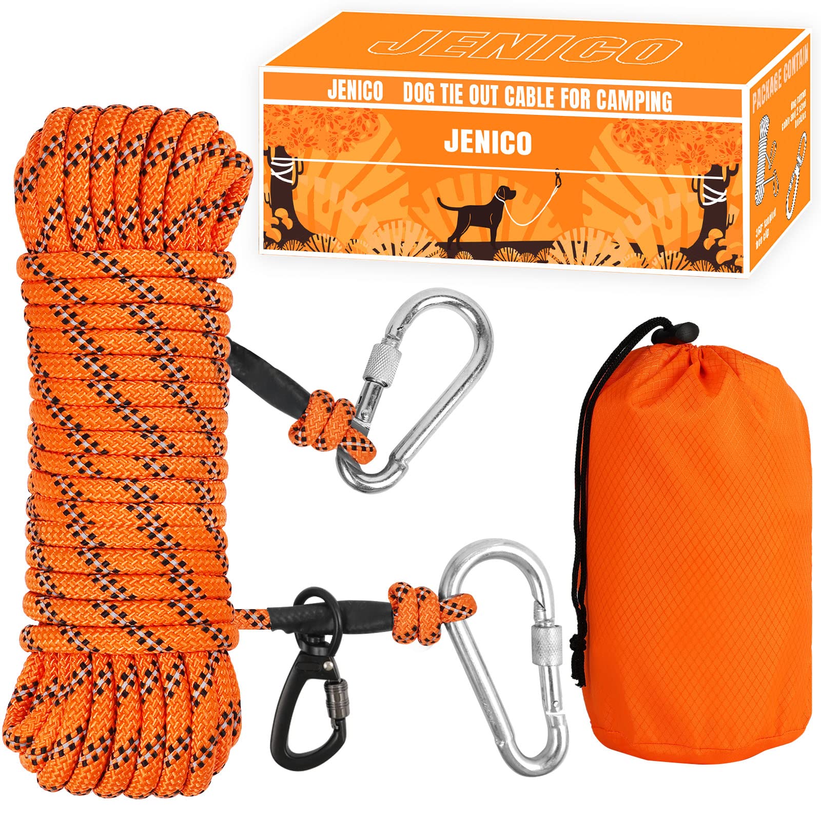 Jenico dog tie-out cable 50ft coil demonstrating compact storage and setup