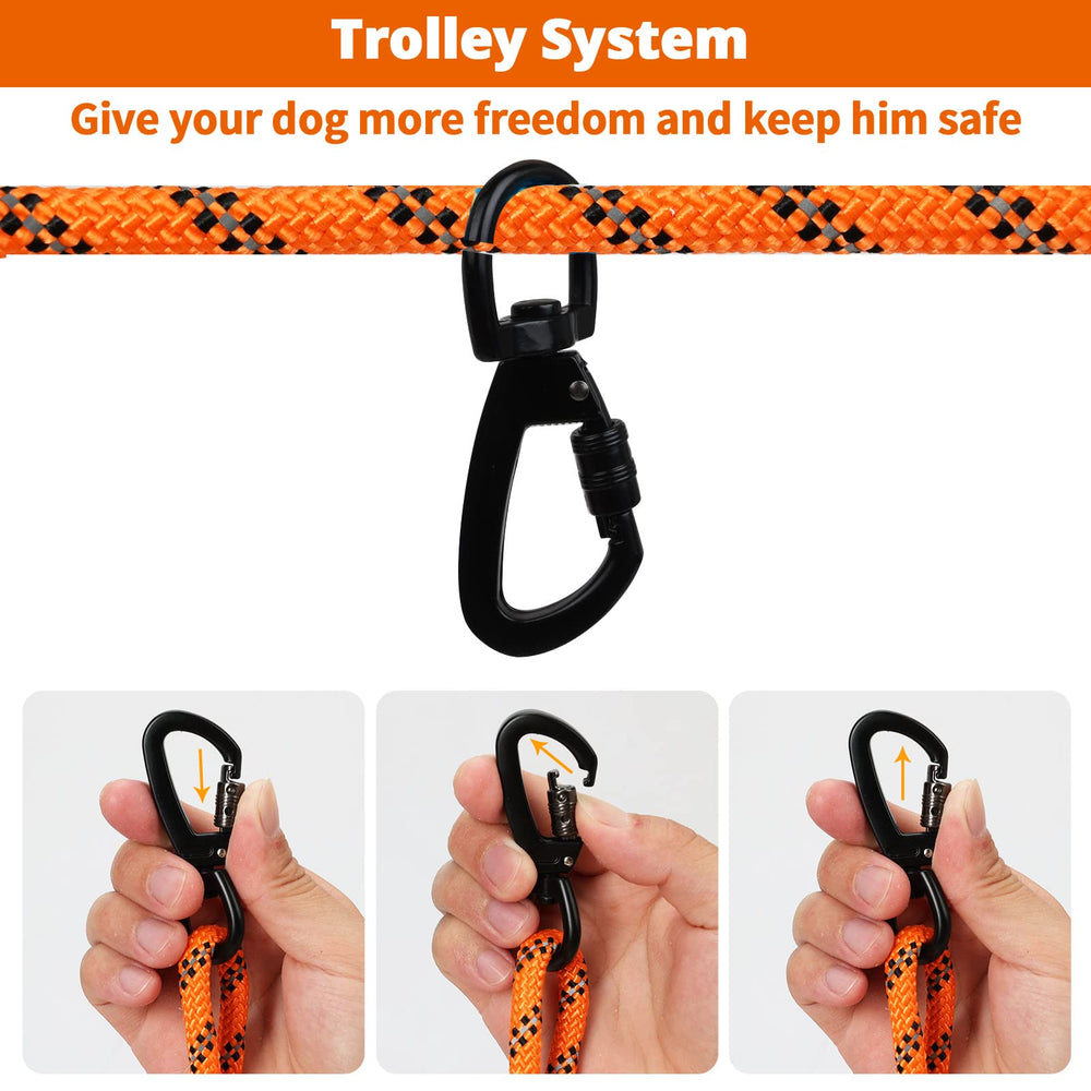 Jenico 70ft trolley system installed between two posts for camping