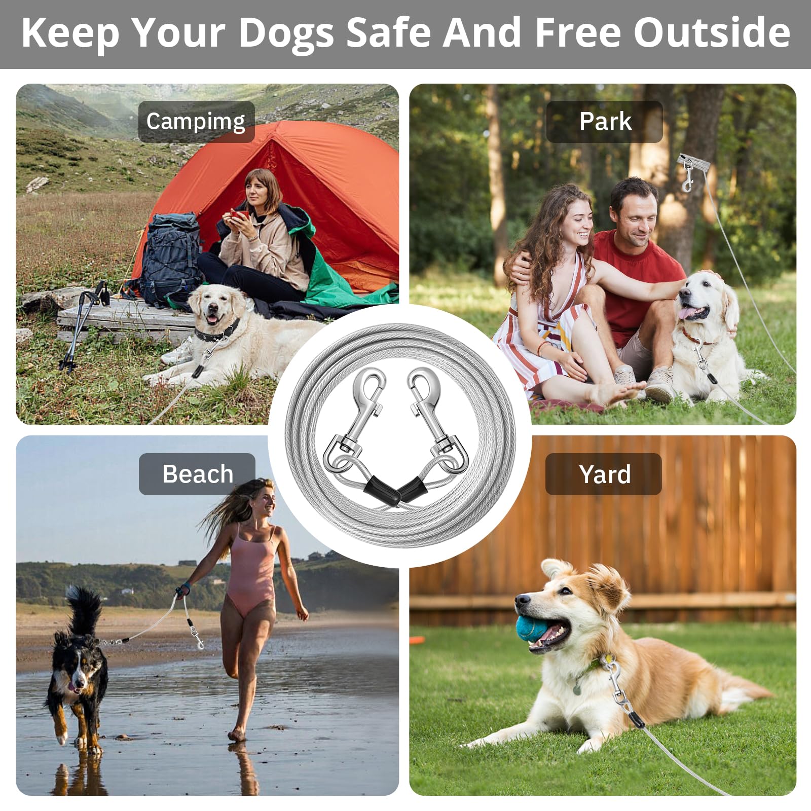 Jenico dog tie out cable lightweight and travel-ready for easy packing.