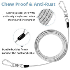 Jenico dog tie out cable stainless steel wire emphasizes durability against chewing and outdoor use.
