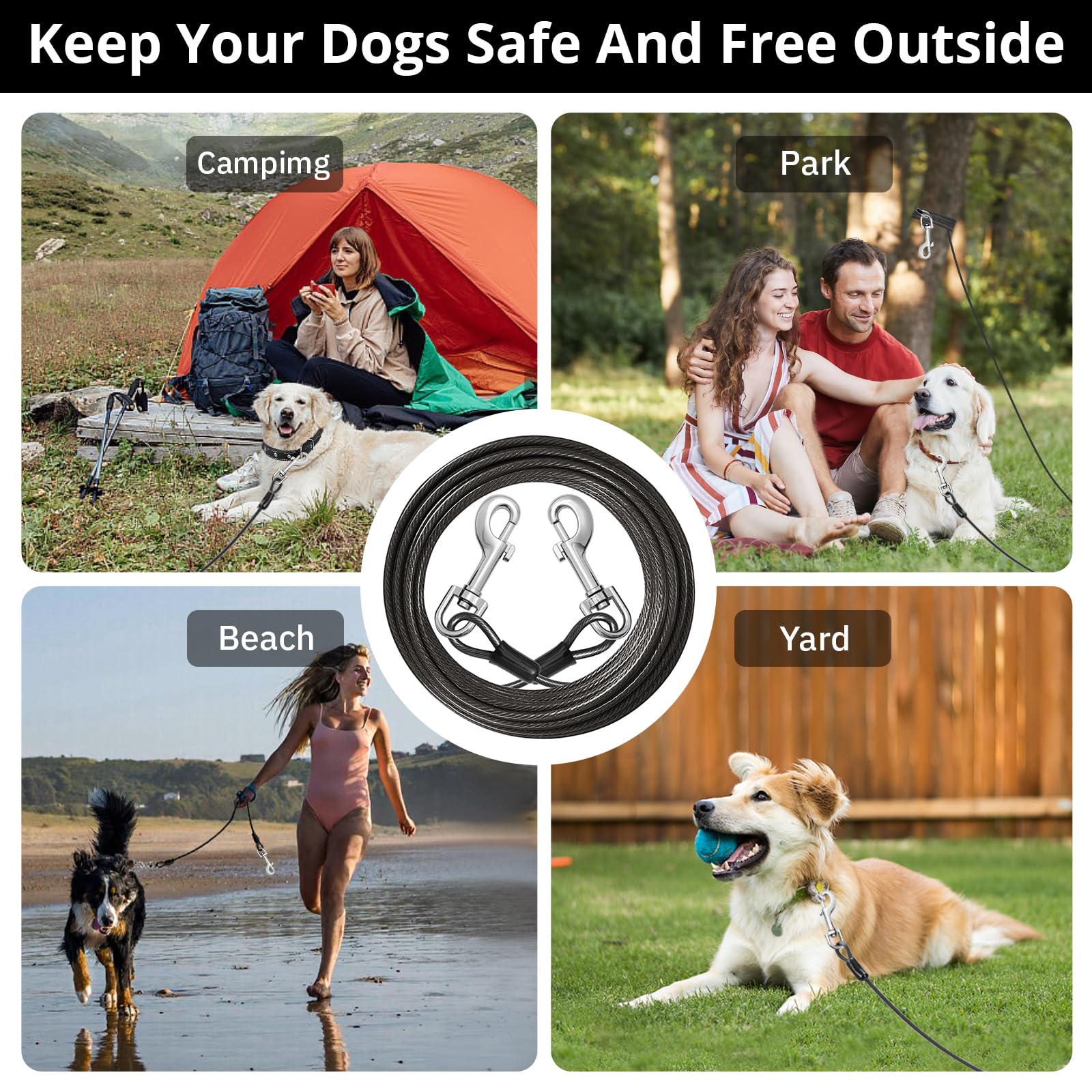 Jenico dog tie out cable yard camping use shows lightweight portability for travel.