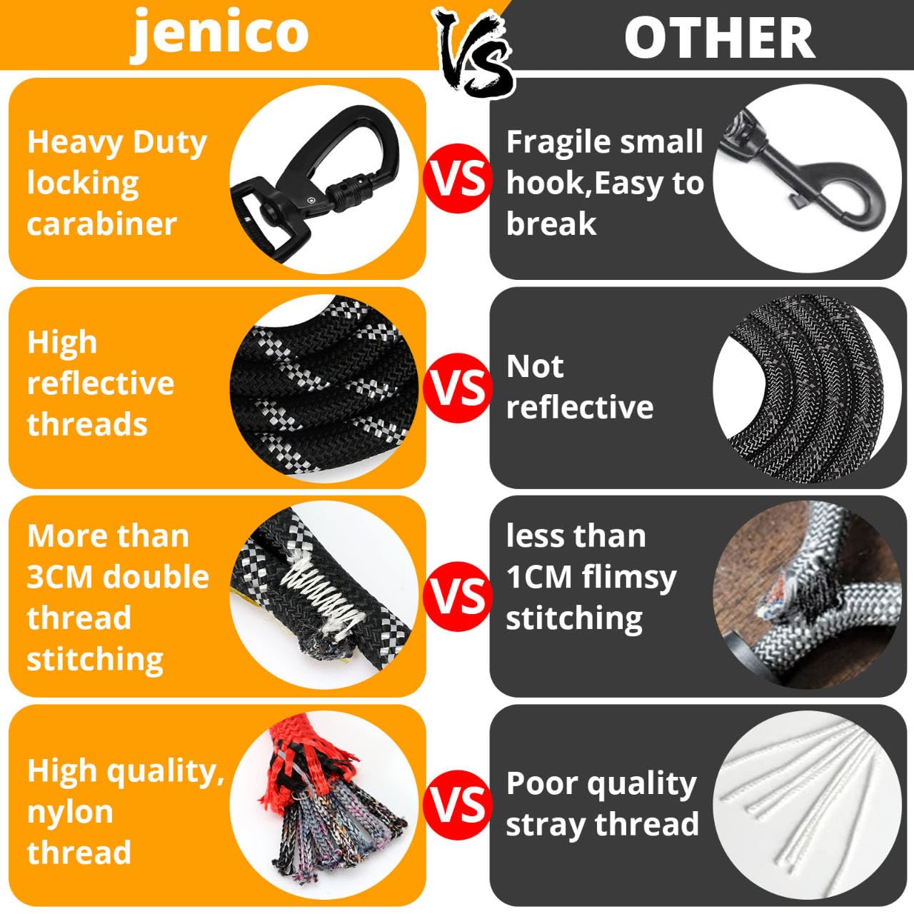 Jenico Long Dog Leash for night walks with high visibility
