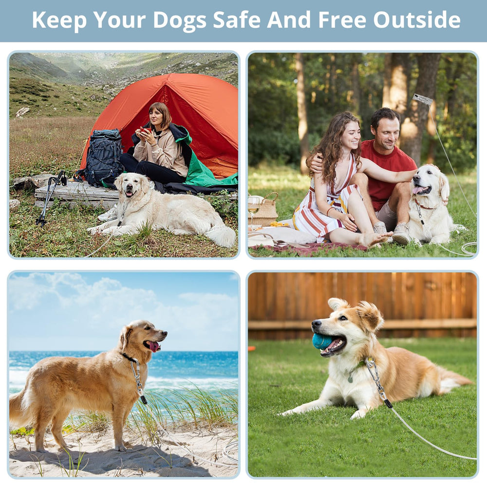 Jenico outdoor dog-runner in action shows versatile tethering for camping.